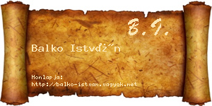 Balko István névjegykártya